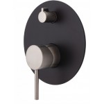 Kaya Wall Diverter Mixer, Brushed Nickel, Large Round Matte Black Plate Kaya Wall Diverter Mixer, Brushed Nickel, Large Round Matte Black Plate